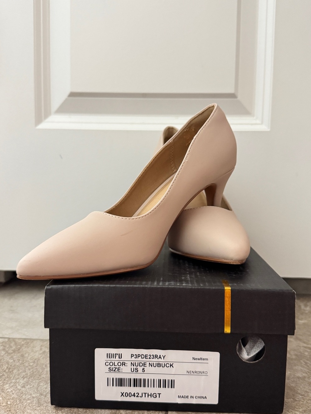 Nude Pointed-Toe Nubuck Heels - Classic Women's Pumps
